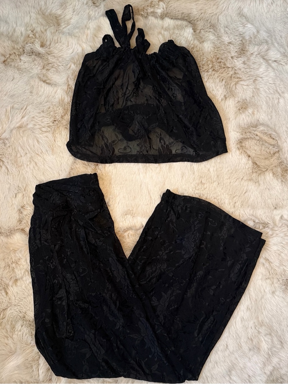 Black Lace Sleepwear Set - Women's Two-Piece Intimate Pajama